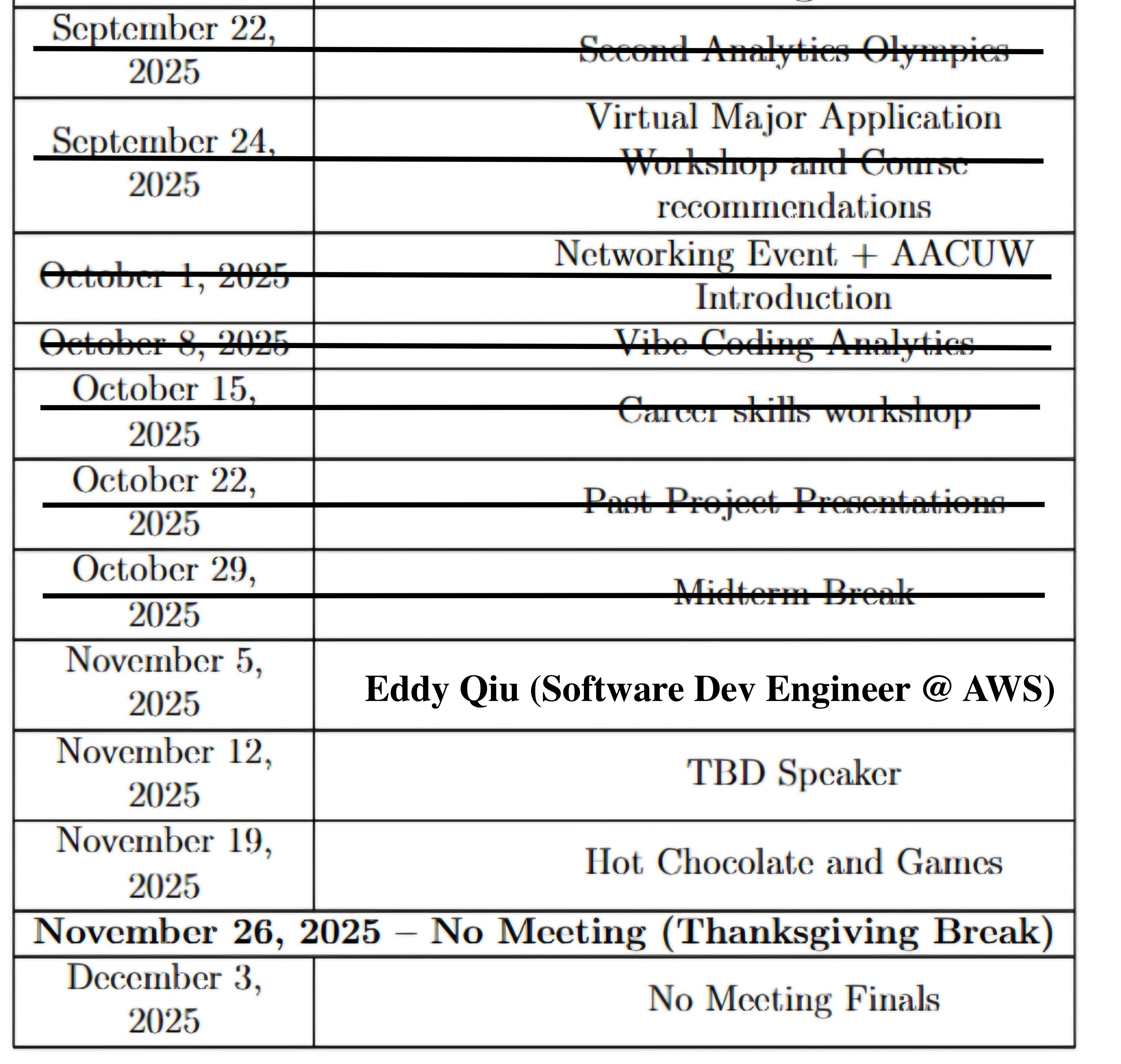 Applied Analytics Club at UW Spring 2022 Event Calendar, Schedule