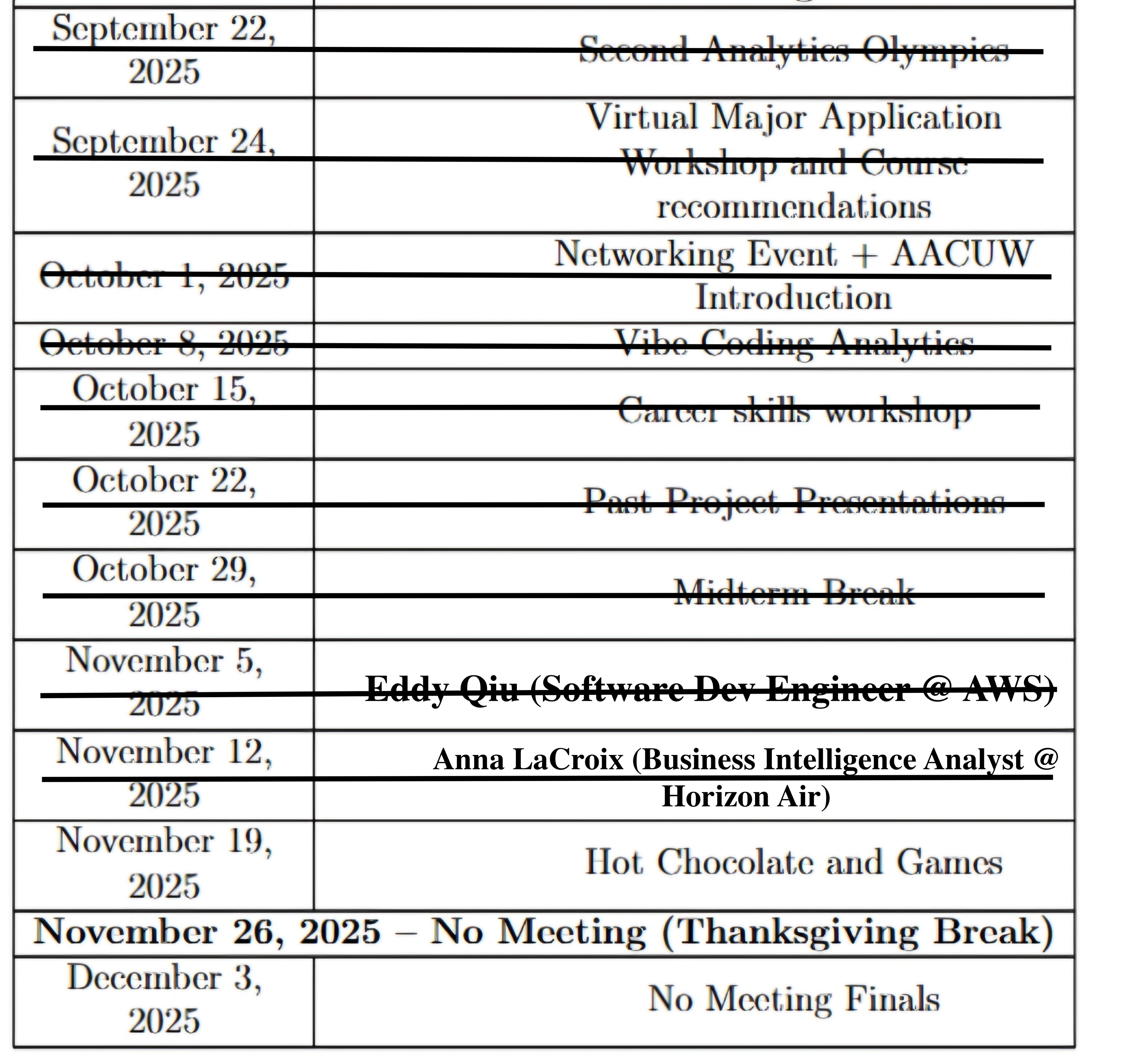 Applied Analytics Club at UW Spring 2022 Event Calendar, Schedule
