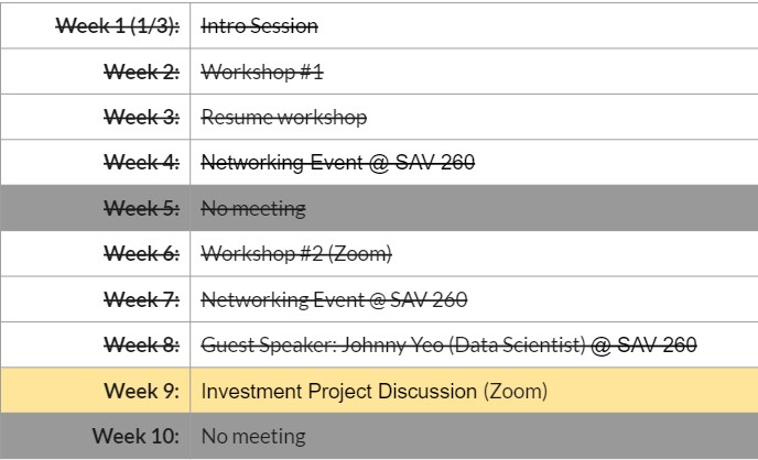 Applied Analytics Club at UW Winter 2022 Event Calendar, Schedule